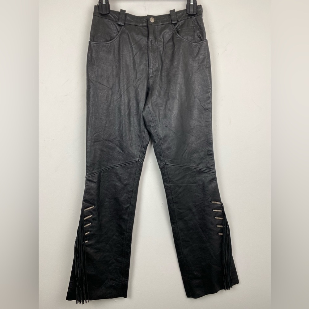 Harley-Davidson size 10 Women’s Black Leather Fringe Motorcycle Biker Pants